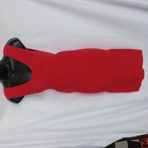 Aura Red Bodycon Ribbed, Ruched Dress, L/XL, 14" PTP, STRETCHY, 36" L